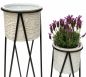 Preview: DanDiBo Blumenhocker mit Topf Metall Schwarz Weiß 2er Set Blumenständer 96043 Blumensäule Modern Pflanzenständer Pflanzenhocker