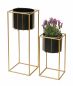 Preview: DanDiBo Flower Stool with Pot Metal Gold Black Square Set of 2 Flower Stands 96035 Flower Column Modern Plant Stand Plant Stool