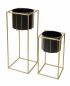 Preview: DanDiBo Flower Stool with Pot Metal Gold Black Square Set of 2 Flower Stands 96035 Flower Column Modern Plant Stand Plant Stool