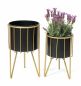 Preview: DanDiBo Blumenhocker mit Topf Metall Gold Schwarz Rund 2er Set Blumenständer 96039 Blumensäule Modern Pflanzenständer Pflanzenhocker