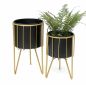 Preview: DanDiBo Blumenhocker mit Topf Metall Gold Schwarz Rund 2er Set Blumenständer 96039 Blumensäule Modern Pflanzenständer Pflanzenhocker