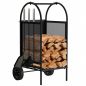 Preview: DanDiBo Kaminholzregal Innen Metall Schwarz Kaminholzständer 80 cm mit Kaminbesteck und Rädern 96358 Kaminholzwagen