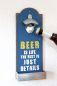 Preview: Wall-mounted bottle opener with crown cork container 20003 Beer opener 32 cm Bottle opener / Product type: Blue Beer is live