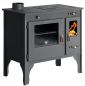 Preview: Kaminofen mit Backfach und Herdplatte Retro Eco Schwarz Links Holzofen 7 kW Kamin Ofen Holz Werkstattofen Hüttenofen Heizofen Gartenofen