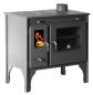 Preview: Kaminofen mit Backfach und Herdplatte Retro Eco Schwarz Rechts Holzofen 7 kW Kamin Ofen Holz Werkstattofen Hüttenofen Heizofen Gartenofen