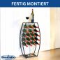 Preview: Weinregal Metall Schwarz Stehend 83 cm 96640 Weinständer für 18 Flaschen Dekorativer Weinflaschenhalter in Fass-Optik Flaschenregal mit Ablage