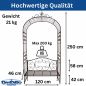Preview: DanDiBo Rosenbogen mit Sitzbank Metall Stabil 120 cm Breit 120852 Rankgitter Bank Spalier Pergola