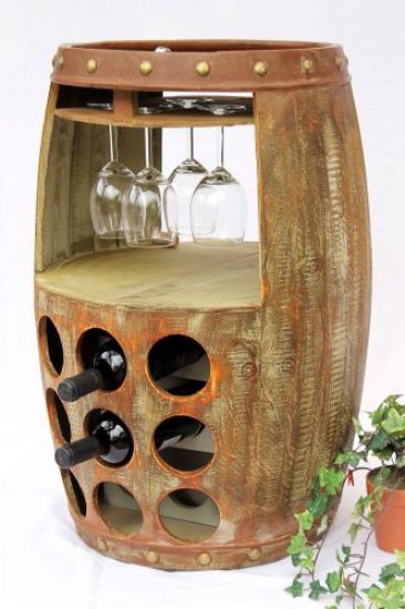 Preview: DanDiBo Weinregal Holz Weinfass Braun 70 cm 1681 Bar Flaschenregal Flaschenständer Fass Holzfass