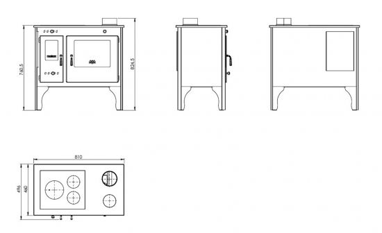 Kaminofen mit Backfach und Herdplatte Retro Eco Schwarz Rechts Holzofen 7 kW Kamin Ofen Holz Werkstattofen Hüttenofen Heizofen Gartenofen
