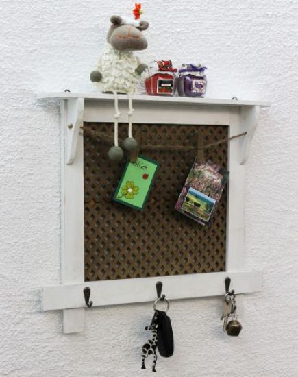 Preview: DanDiBo Wandorganizer Vintage Schlüsselbrett Holz mit Ablage Memoboard 12047 Weiß Schlüsselboard Briefablage Schlüsselkasten Shabby Chic