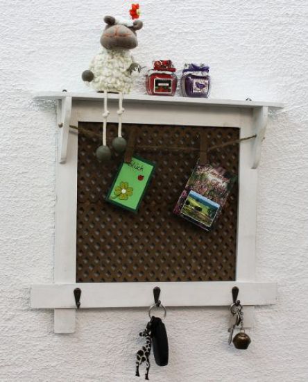 DanDiBo wall organiser vintage key board wood with shelf memo board 12047 white key board letter tray key box shabby chic