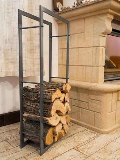 Preview: Kaminholzregal Kaminholzständer 100cm Grau 80003 Holzkorb Kaminholzhalter Regal