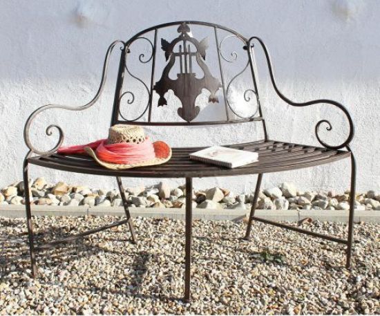 Preview: Bank JD130838 aus Metall Gartenbank Sitzbank Baumbank 2-Sitzer 116cm Rundbank