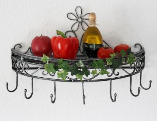 Wandregal 09919 Wandkonsole 50cm Küchenregal aus Metall Topfhänger Kräuterregal