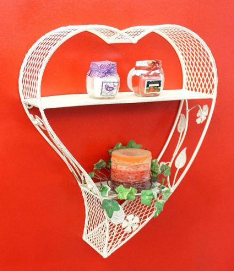 Preview: Wandregal Herz 131086 aus Metall 43cm Sammlervitrine Wandkonsole Regal Setzkasten