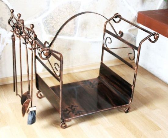 Kaminholzregal mit Kaminbesteck Art.183 Kaminholzständer 77cm Holzkorb Kaminset