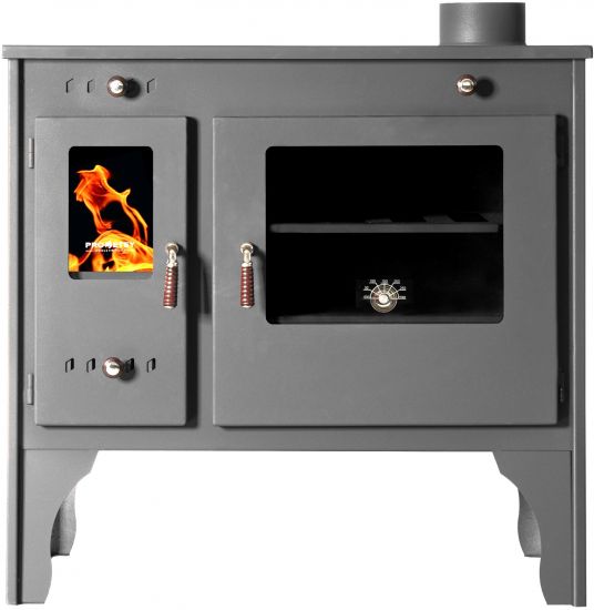 Preview: Kaminofen mit Backfach und Herdplatte Retro Eco Schwarz Rechts Holzofen 7 kW Kamin Ofen Holz Werkstattofen Hüttenofen Heizofen Gartenofen