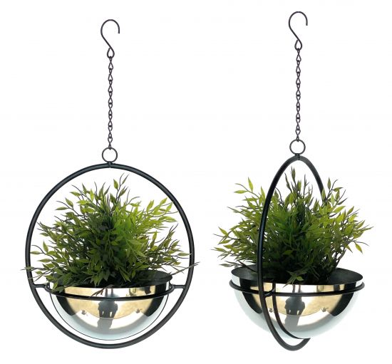 DanDiBo 2er Set Blumenampel Innen Metall Wand Hängepflanzen 53 cm 96087 M mit Topf Silber Pflanzenhänger Blumenhänger Topfhänger Blumen Blumentopfhänger Hängetopf