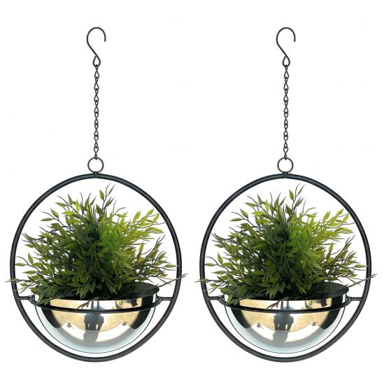 Preview: DanDiBo 2er Set Blumenampel Innen Metall Wand Hängepflanzen 53 cm 96087 M mit Topf Silber Pflanzenhänger Blumenhänger Topfhänger Blumen Blumentopfhänger Hängetopf