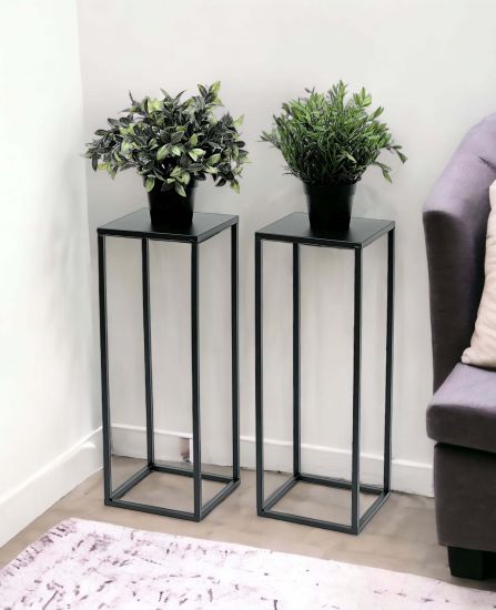 Preview: 2x DanDiBo Blumenhocker Metall Schwarz 50 cm Blumenständer 96315 S Beistelltisch Blumensäule Modern Pflanzenständer Pflanzenhocker
