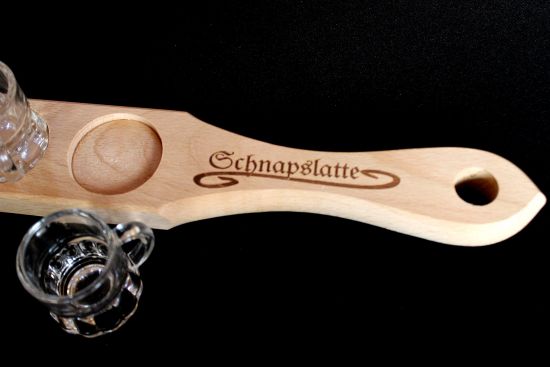 Preview: Schnapslatte 52cm mit 6 Gläser Schnapsbrett Schnapsleiste Schnapsrunde mit Gravur Serviertablett