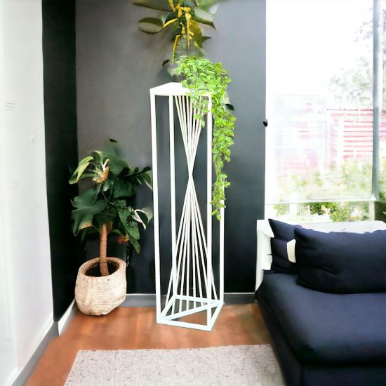 DanDiBo Blumenhocker Metall Weiß Eckig 100 cm Blumenständer Beistelltisch 96568 Blumensäule Pflanzenständer Pflanzenhocker Design Modern