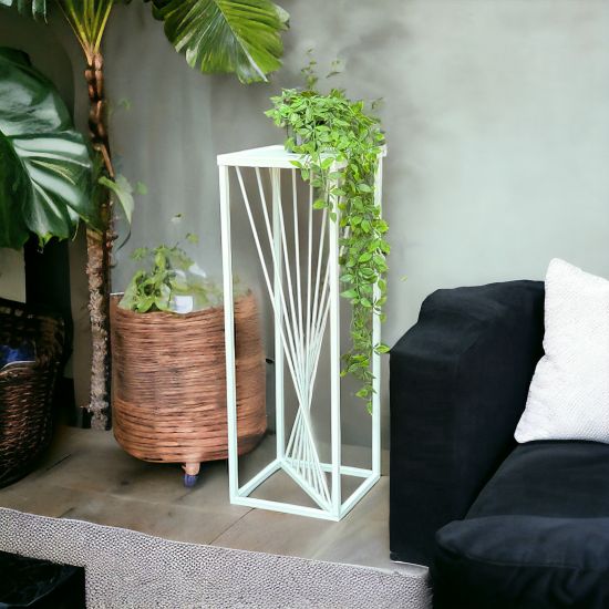 DanDiBo Blumenhocker Metall Weiß Eckig 70 cm Blumenständer Beistelltisch 96566 Blumensäule Design Modern Pflanzenständer Pflanzenhocker