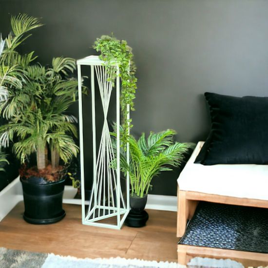 DanDiBo Blumenhocker Metall Weiß Eckig 100 cm Blumenständer Beistelltisch 96568 Blumensäule Pflanzenständer Pflanzenhocker Design Modern