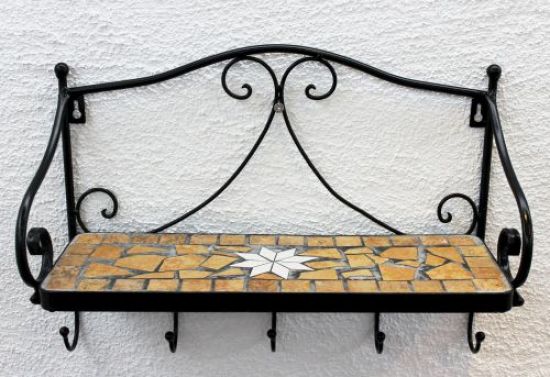 Preview: Wandregal Merano Mosaik 050550 aus Metall 41cm Handtuchhalter Badregal mit Haken