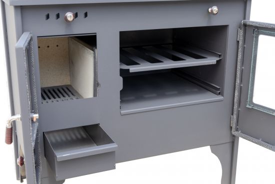 Kaminofen mit Backfach und Herdplatte Retro Eco Schwarz Rechts Holzofen 7 kW Kamin Ofen Holz Werkstattofen Hüttenofen Heizofen Gartenofen