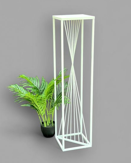 DanDiBo Blumenhocker Metall Weiß Eckig 100 cm Blumenständer Beistelltisch 96568 Blumensäule Pflanzenständer Pflanzenhocker Design Modern