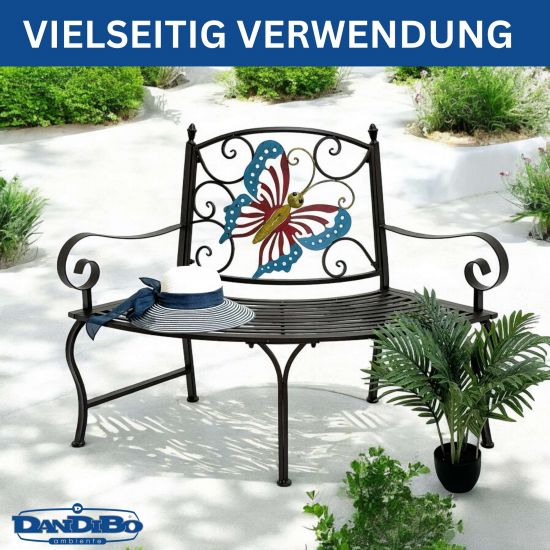 DanDiBo Baumbank Halbrund Wetterfest Metall Braun 96594 Gartenbank Viertelkreis Eisen Bank Garten Antik