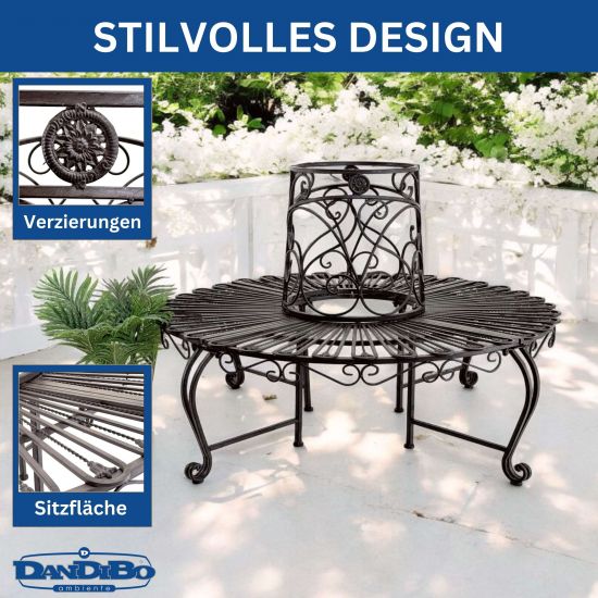 Preview: DanDiBo Baumbank Rund Metall Wetterfest Braun 96591 Rundbank ø 135 cm Gartenbank Sitzbank Bank Garten Antik