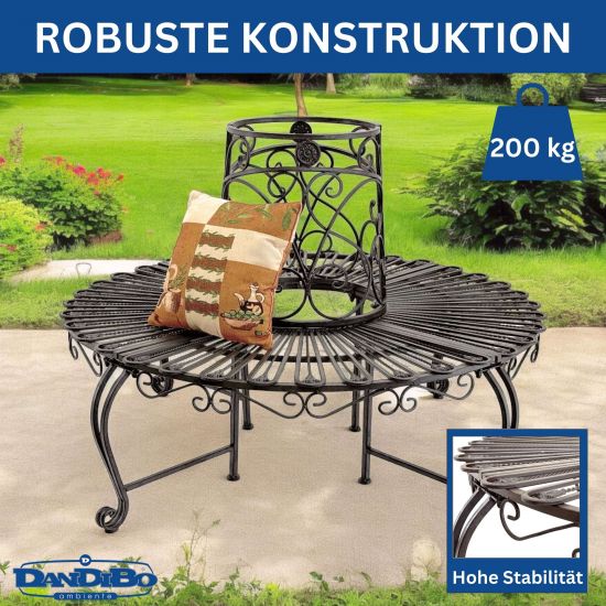 Preview: DanDiBo Baumbank Rund Metall Wetterfest Braun 96591 Rundbank ø 135 cm Gartenbank Sitzbank Bank Garten Antik