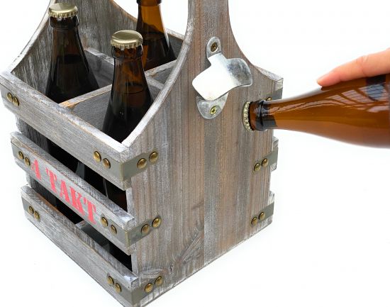 DanDiBo Bierträger mit Flaschenöffner Flaschenträger 4 Takt 96034 Flaschenkorb aus Holz 4er Bier