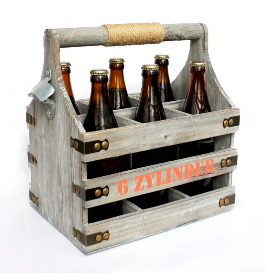 Bierträger mit Flaschenöffner Flaschenträger 6 Zylinder 93540 Bierkiste aus Holz 32cm