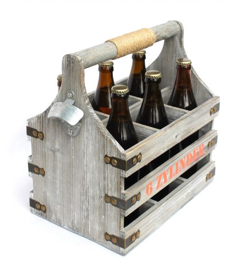 Bierträger mit Flaschenöffner Flaschenträger 6 Zylinder 93540 Bierkiste aus Holz 32cm