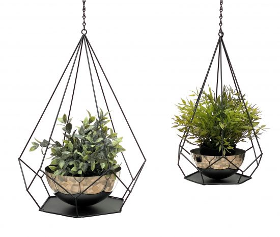 Preview: DanDiBo Blumenampel Innen Metall Wand Hängepflanzen 96095 2er Set mit Topf 6 Ecken Pflanzenhänger Blumenhänger Topfhänger Blumen Blumentopfhänger Hängetopf