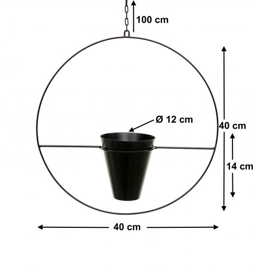 Preview: DanDiBo Blumenampel Innen Metall Wand Schwarz Matt Hängepflanzen Ø 40 cm KW446 mit Topf Pflanzenhänger Blumenhänger Topfhänger Blumen Blumentopfhänger Hängetopf