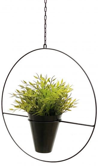 Preview: DanDiBo Blumenampel Innen Metall Wand Schwarz Matt Hängepflanzen Ø 40 cm KW446 mit Topf Pflanzenhänger Blumenhänger Topfhänger Blumen Blumentopfhänger Hängetopf