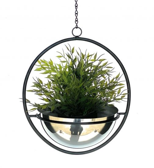 DanDiBo Blumenampel Innen Metall Wand Hängepflanzen 53 cm 96087 M mit Topf Silber Pflanzenhänger Blumenhänger Topfhänger Blumen Blumentopfhänger Hängetopf