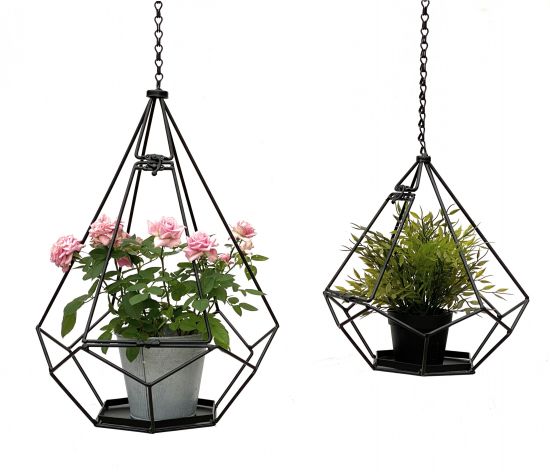 DanDiBo Blumenampel Innen Metall Wand Hängepflanzen 64 cm & 82 cm 96075 2er Set mit Tür 6 Ecken Pflanzenhänger Blumenhänger Topfhänger Blumen Blumentopfhänger Hängetopf