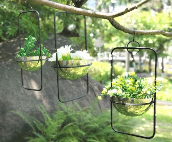 DanDiBo Blumenampel Innen Metall Wand Hängepflanzen 96083 3er Set mit Topf Silber Pflanzenhänger Blumenhänger Topfhänger Blumen Blumentopfhänger Hängetopf