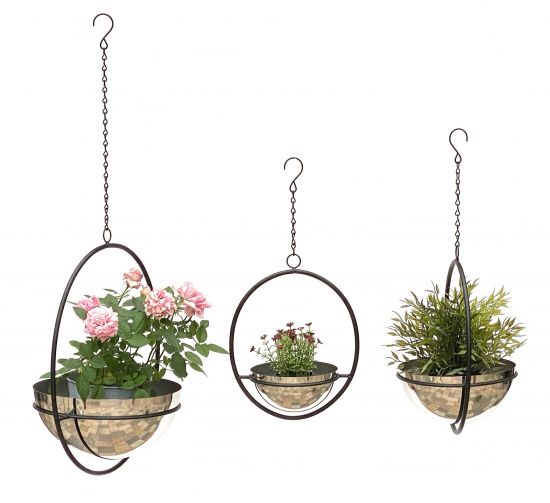 Preview: DanDiBo Blumenampel Innen Metall Wand Hängepflanzen 96087 3er Set mit Topf Silber Pflanzenhänger Blumenhänger Topfhänger Blumen Blumentopfhänger Hängetopf