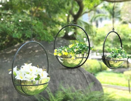 Preview: DanDiBo Blumenampel Innen Metall Wand Hängepflanzen 96087 3er Set mit Topf Silber Pflanzenhänger Blumenhänger Topfhänger Blumen Blumentopfhänger Hängetopf