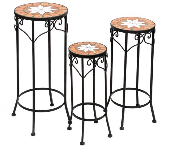 Blumenhocker Merano Mosaik 3er Set 12011 Blumenständer 46 ,54, 62cm Hocker Rund