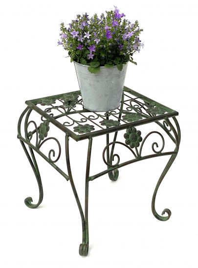 Blumenhocker Metall Grün Eckig 34 cm Blumenständer 96007 L Blumensäule Modern Pflanzenständer Pflanzenhocker Vintage