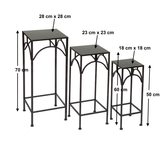Preview: DanDiBo Blumenhocker Metall Schwarz Eckig 50 - 70 cm Blumenständer 96132 3er Set Beistelltisch Blumensäule Modern Pflanzenständer Pflanzenhocker