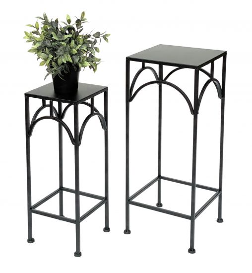 Preview: DanDiBo Blumenhocker Metall Schwarz Eckig Blumenständer 96132 2er Set Beistelltisch Blumensäule Modern Pflanzenständer Pflanzenhocker