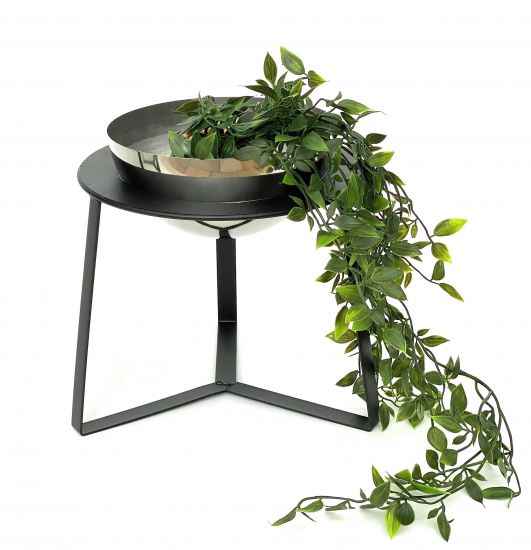 DanDiBo Blumenhocker Metall mit Topf Schwarz Silber 27 cm Blumenständer 96091 M Blumensäule Modern Pflanzenständer Pflanzenhocker
